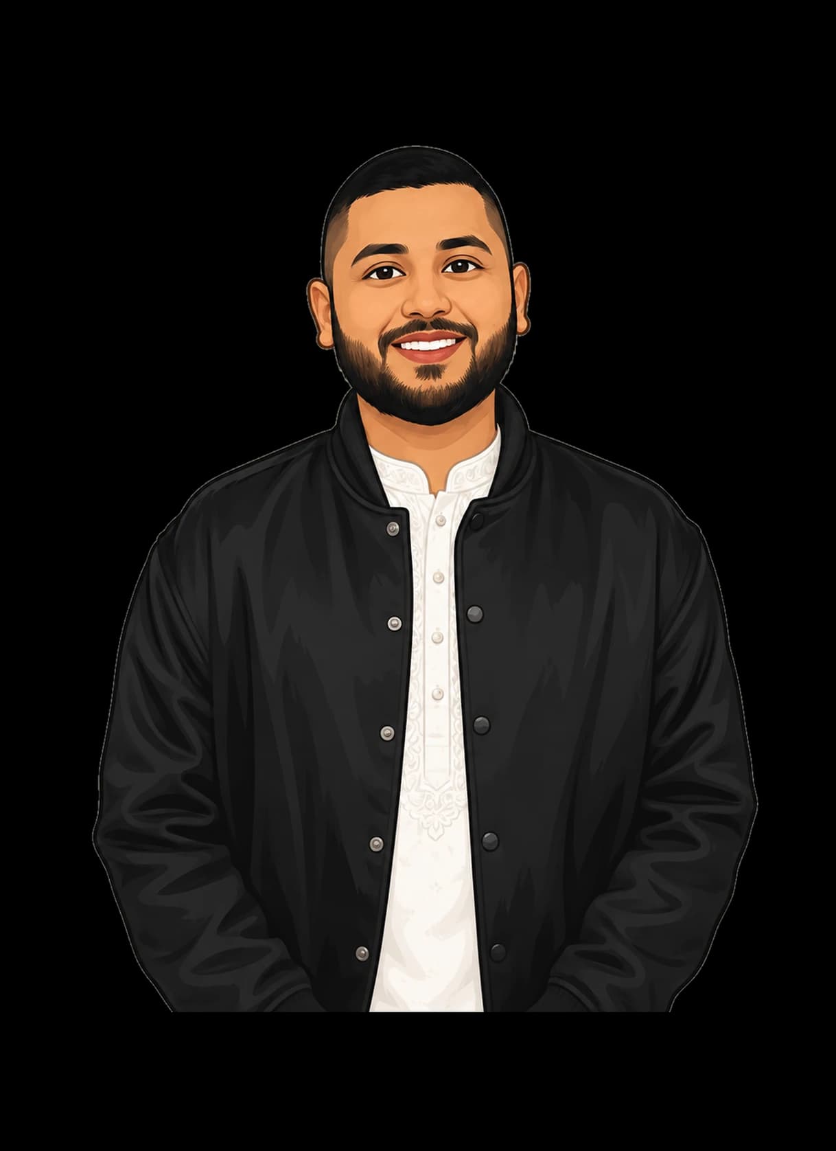 Illustration of Ricky Zaman in a bomber jacket