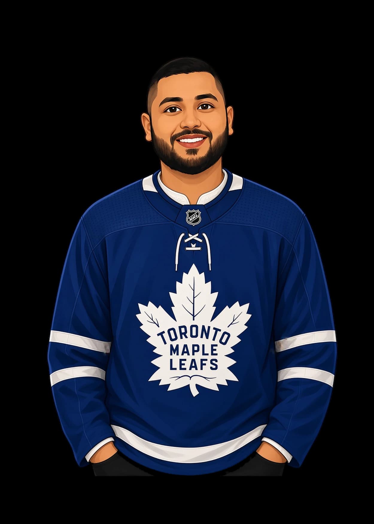 Illustration of Ricky Zaman in a Maple Leafs jersey