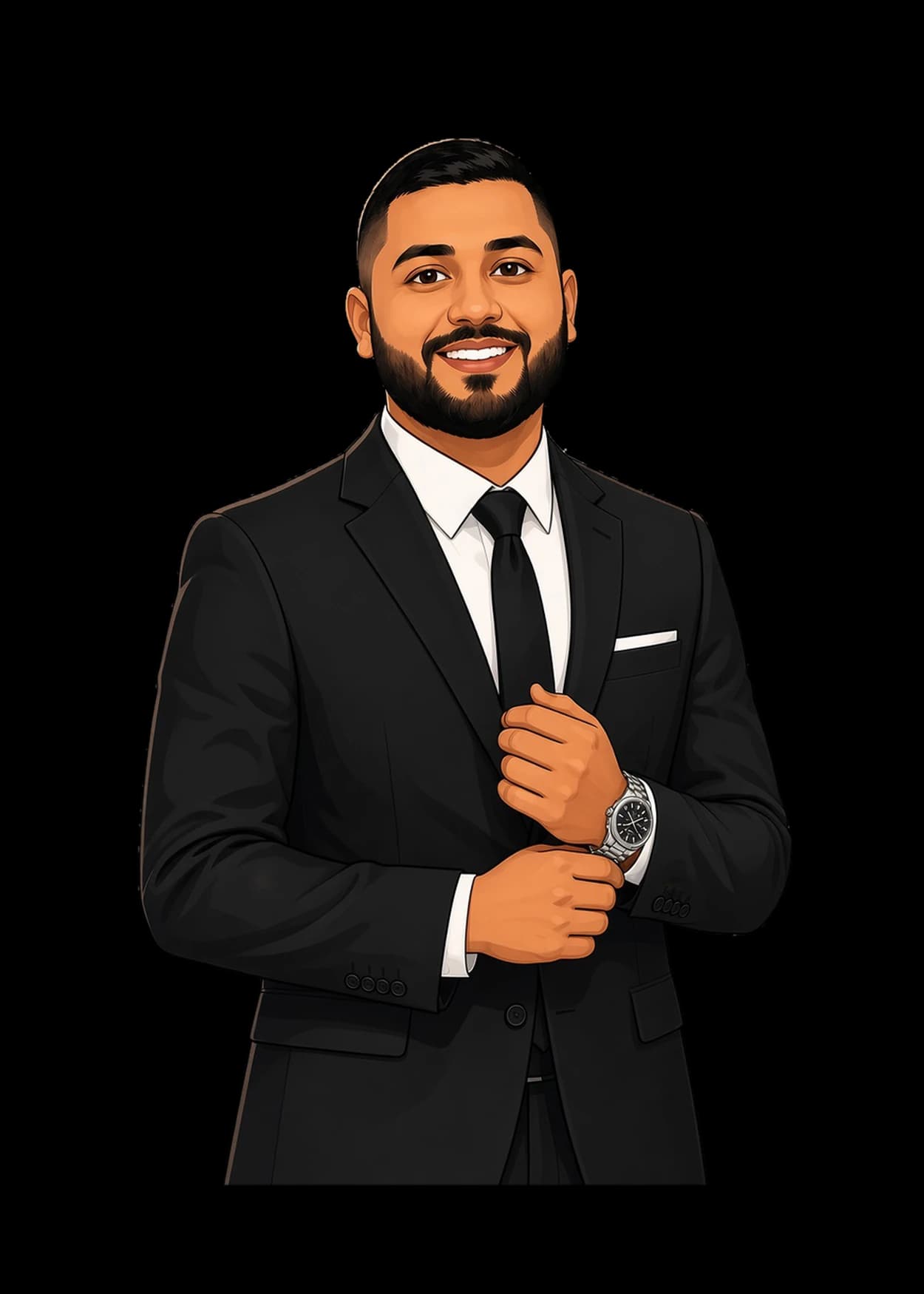 Illustration of Ricky Zaman in a suit